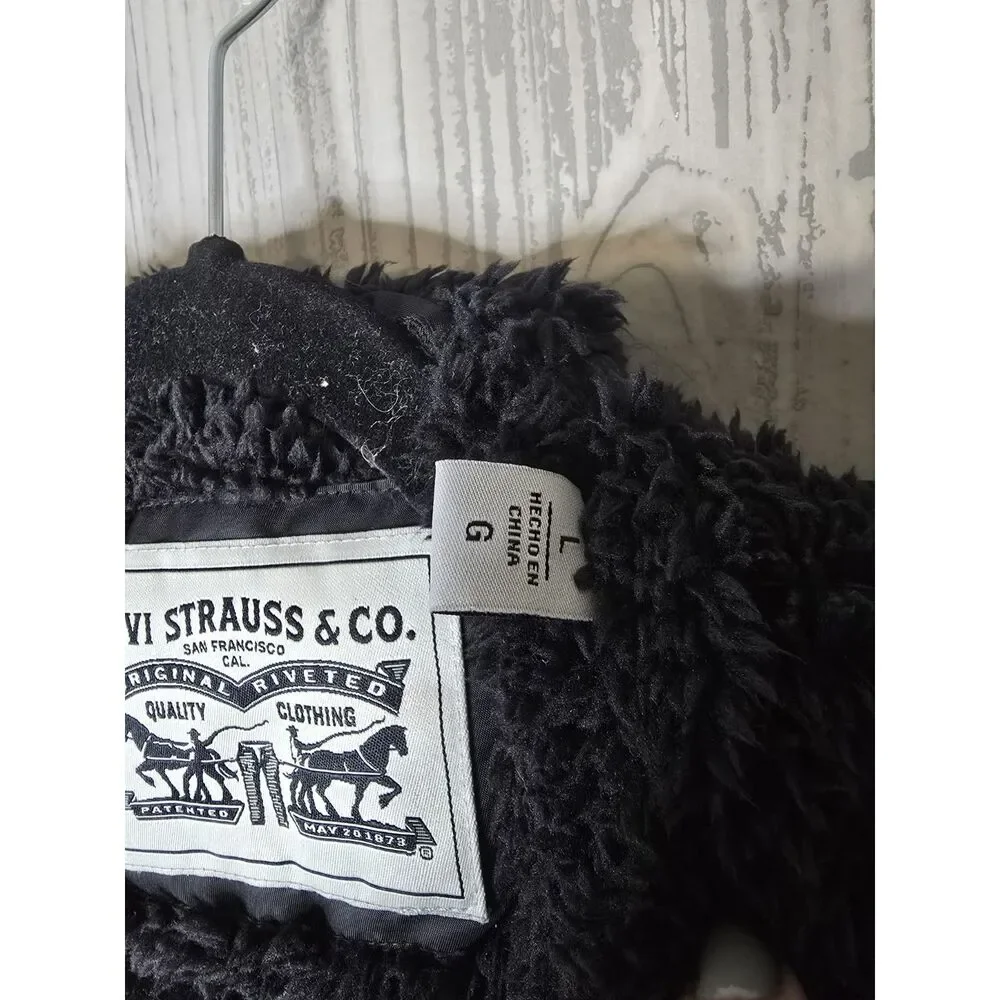 Levi’s Black Sherpa Lined Hooded Jacket Men’s Size L – Warm Winter Coat NWT